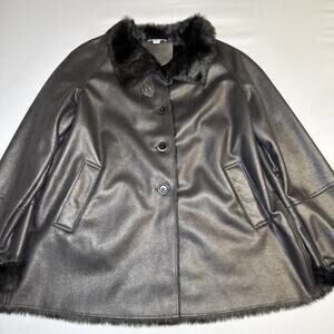 Coldwater Creek Womens XL Gray Metallic Shine Coat Button Up Faux Fur Lined NWOT